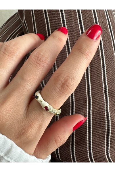 ringbox White Semi-Metal & Stone Colored Gold Ring
