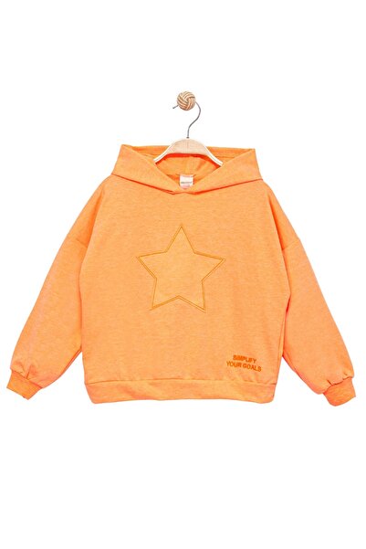 Divonette Kız Çocuk Yıldız Desenli Yazı Nakışlı Kapşonlu Sweatshirt - Çocuk Giyim
