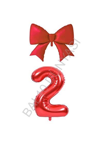 BAL10 DÜNYASI Red Color Bow Number Foil Balloon Set Age 2