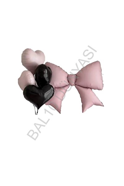 BAL10 DÜNYASI Pink Color Bow and Heart Foil Balloon Set