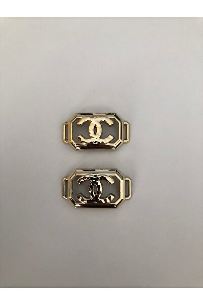 KumaşEvi 1 Çift Altın Renk Plastik Ayakkabı Tokası – Dikdörtgen Çerçeveli Çif...