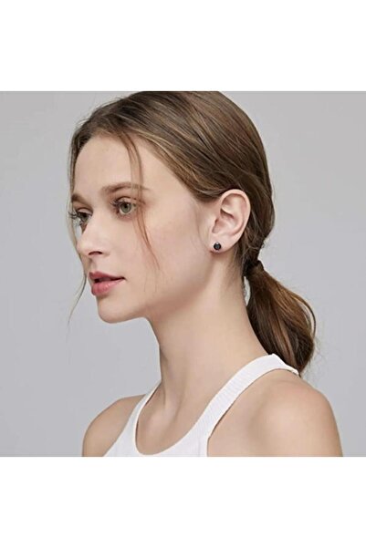ASİL SİLVER ONLİNE 5 mm Siyah Yuvarlak Zirkon Taşlı 925 Ayar Gümüş Unisex Tek Taş Küpe (1 çift)