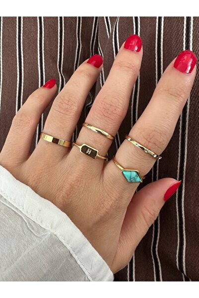 ringbox 5'li Turkuaz Taşlı Yüzük Seti