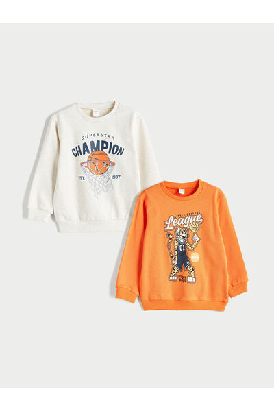 LC Waikiki Two Mt Shop Quality Lcw Kids Orange 3 Thread Printed Standard & Re...