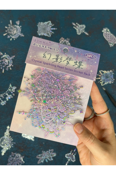 Kağıt Gemi Dükkan 20 Adet 3D Kristal Işıltılı İnci Serisi Mor Paket Sticker S...