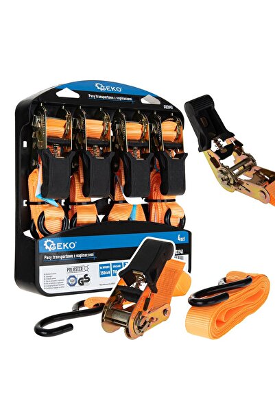 GEKO Set 4 chingi de transport cu tensionator, 4,5 m x 25 mm, capacitate maxi...