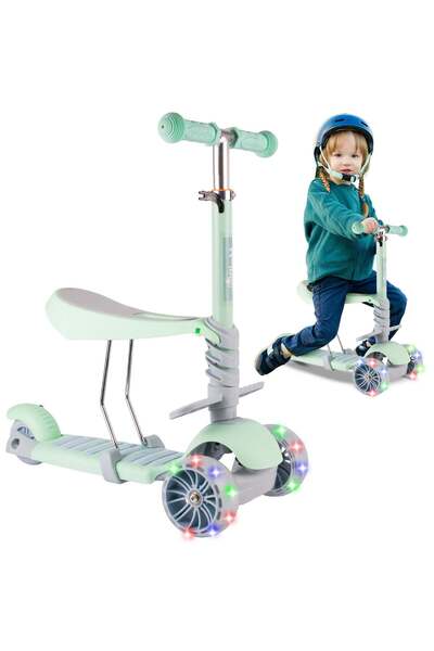 MalPlay Foldable 3-Wheel Scooter 3-in-1, LED Wheels, Green, 111338