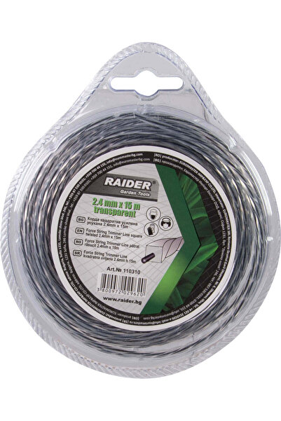 Raider Garden Tools Fir pătrat răsucit pentru motocoasă, 2,4 mm x 15 m, trans...