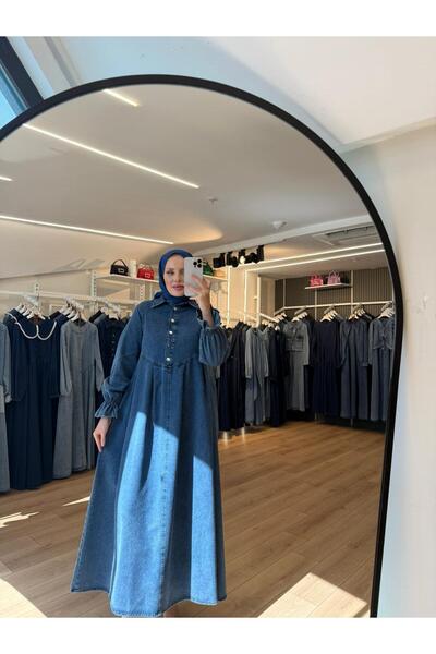 OlaLady Γυναικείο φόρεμα τζιν με κουμπιά μπροστά και λεπτομέρεια πλισέ
