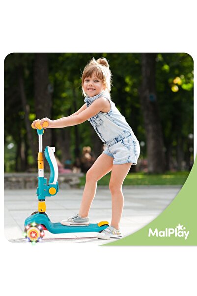 MalPlay Trotinetă pliabilă cu 3 roți 3 în 1, albastră, 112335