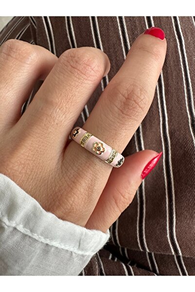 ringbox Gold Water Green Enamel Flower Ring