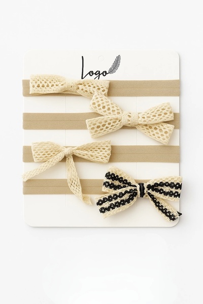 LOGO AKSESUAR Organic Lace Baby Bandana Set 0-24 Months 4-Piece Raw Bow Design