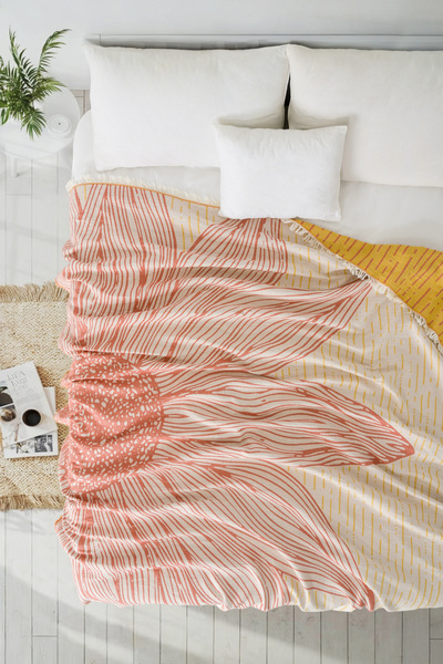 EVFENDİ Sunflower Kiremit 4 Katlı Jumbo Jakarlı Pano Desen Müslin Pike 185x21...