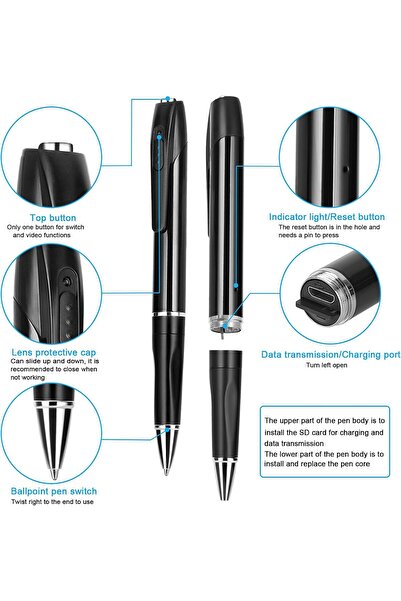 Generic Spy Camera Hidden Camera with 32GB SD Card HD 1080P Mini Camera 150 Minutes Battery Life Spy Pen Bod