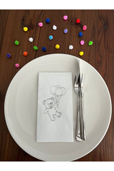 kidspartim مناديل مائدة مطبوعة على شكل دب لطيف باللون الأبيض مطلية بالفضة 16 ...