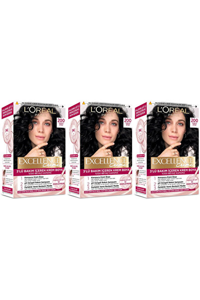 L'Oreal Paris Excellence Saç Boyası 200 Yoğun Siyah 3'lü Set Yenilenmiş Ambalaj