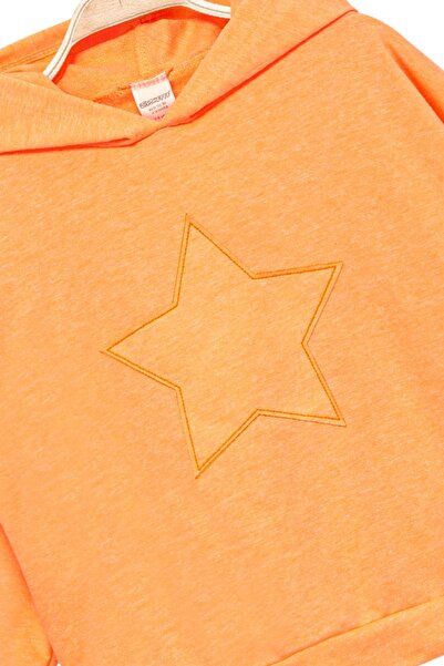 Divonette Kız Çocuk Yıldız Desenli Yazı Nakışlı Kapşonlu Sweatshirt - Çocuk Giyim