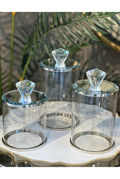 Genel Markalar Gümüş Detaylı Kristal Kapaklı Cam Kavanoz Seti – 3’lü Lüks Çok...