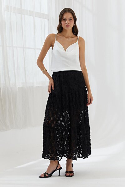 Shopping Shop Fusta din dantelă drapată NEGRĂ