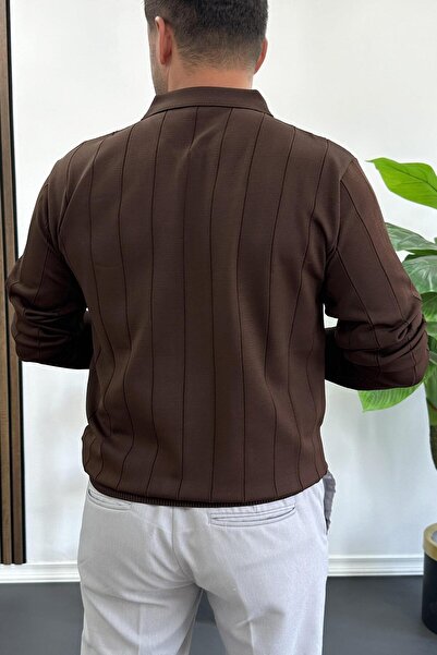 Edwox Чоловічий светр з напівзастібкою на поло, сезонний, коричневий Edw195