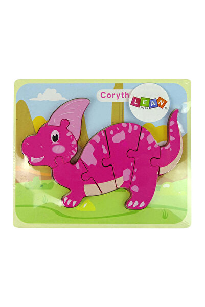 LEAN Puzzle interactiv din lemn cu dinozaur roz, 10344