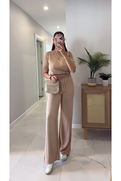 BİRCANÇİL Set pantaloni tricot cu mâneci scurte Chone bej