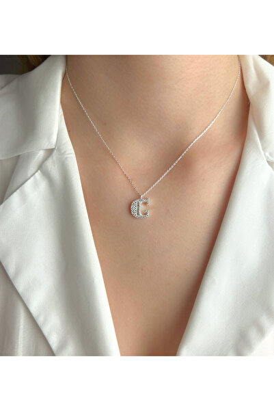 Şimal Silver 925 Ayar Gümüş Rodyum Kaplamalı Baget Taşlı - G - Harfi Kolye