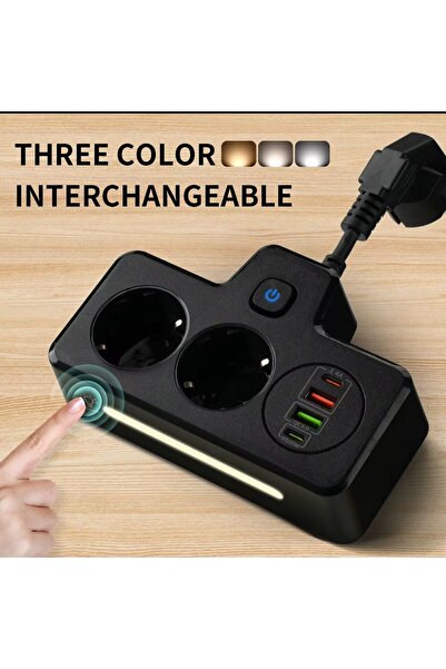 sonx Çok Fonksiyonlu Akım Korumalı Priz ve USB Şarj İstasyonu - Ayarlanabilir Gece Lambalı