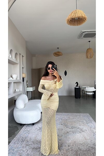 Buket Teke فستان غيبور مطاطي أصفر