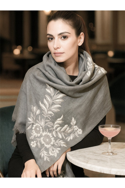 fiore fashion Women's Shawl Cashmere 15% Silk Shawl Cashmere (Ecru-Gray-Anthracite-Mocha-Cream-Red)