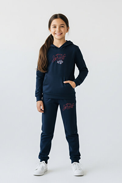 FYK COLLECTİON Set de trening pentru fetiță cu glugă și buzunar cangur, cu im...