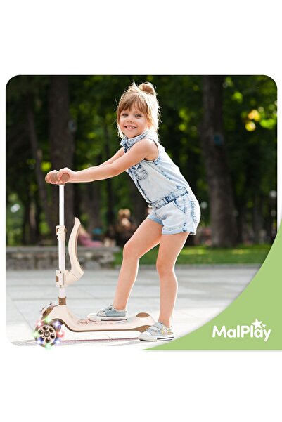 MalPlay Foldable Scooter with 3 Wheels 3-in-1, Beige, 112330