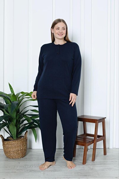Kadın Düz Bisiklet Yaka Biyeli Pamuklu Pijama Takımı