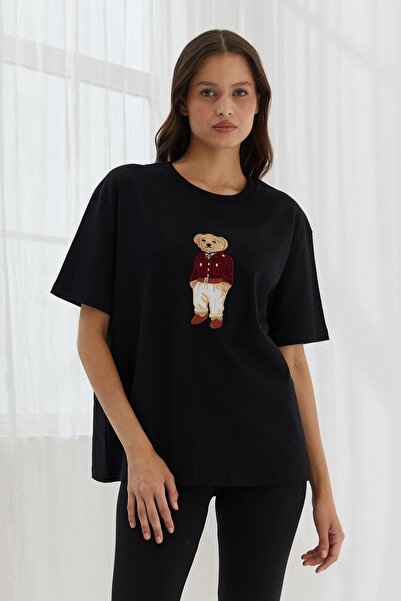 Shopping Shop Tricou brodat Teddy NEGRU