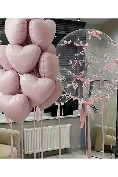 Çemrek Süs Parti مجموعة بالونات بوبو وردية اللون مع بالونات على شكل قلب من رق...