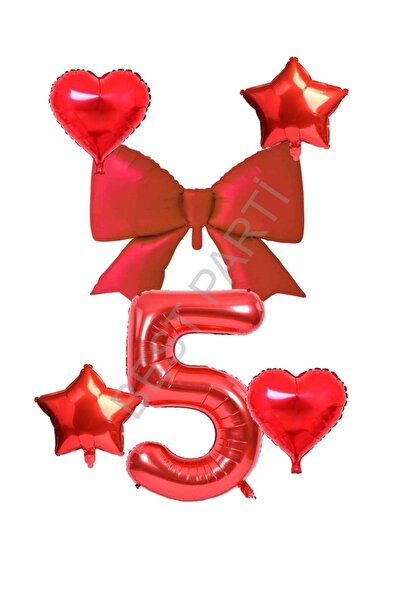 BEST PARTİ DOĞUM GÜNÜ PARTİ SÜSLERİ Red Color Heart Star Bow Number Foil Ball...