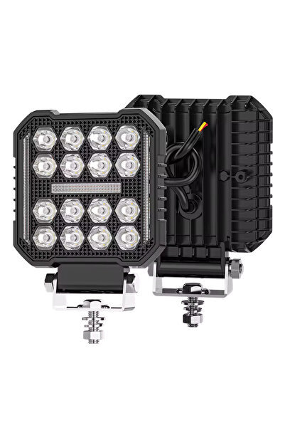 Dijipazar 16 Ledli Lüks Model Off Road Sis Farı Beyaz-Turuncu 2 Mod Çakarlı Çalışma Lambası 12-24 Volt 1 ADET