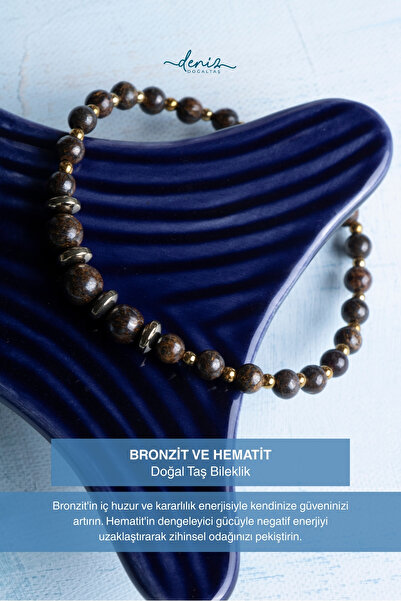 Deniz Doğal Taş Certified Bronzite and Hematite Natural Stone Bracelet