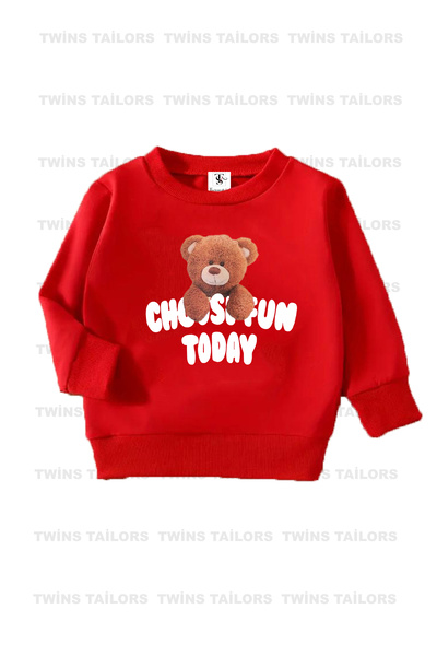 twins tailors Φούτερ για κορίτσια με λούτσο εσωτερικά και στάμπα με αρκουδάκι και ντόνατ σε μαύρο-γκρι-κόκκινο χρώμα