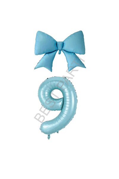 BEST PARTİ DOĞUM GÜNÜ PARTİ SÜSLERİ Blue Color Bow Number Foil Balloon Set Age 9