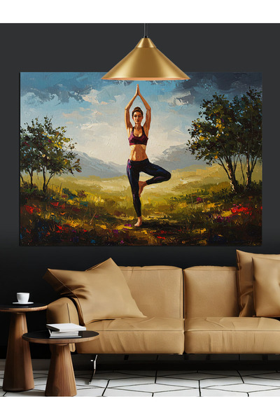 KanvasSepeti Pictură în ulei cu textură, cu tematică Yoga în mijlocul copacil...