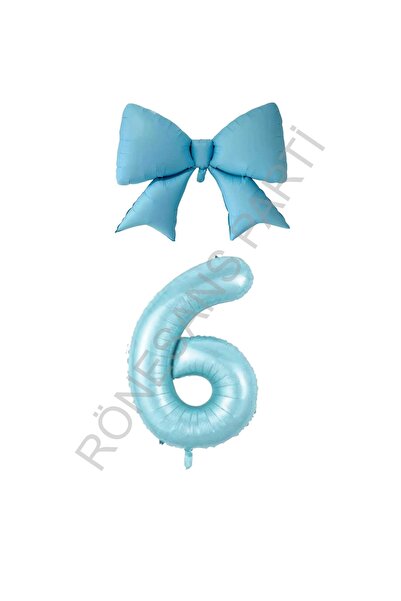 RÖNESANS PARTİ Blue Color Bow Number Foil Balloon Set Age 6