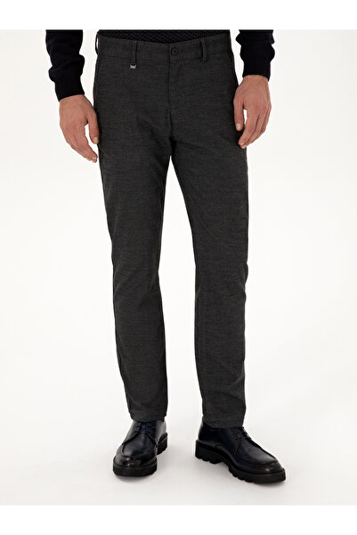 Cacharel Antrasit Slim Fit Pamuk Karışımlı Armürlü Kanvas Pantolon 50311720-VR006