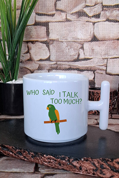 giftkonsept كوب لاتيه مطبوع عليه كتابة وطيور الببغاء مع مقبض