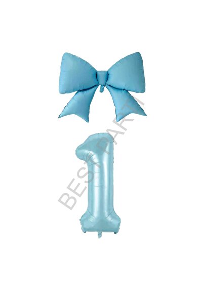 BEST PARTİ DOĞUM GÜNÜ PARTİ SÜSLERİ Blue Color Bow Number Foil Balloon Set Age 1