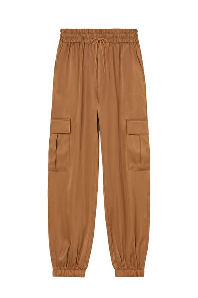 Mixray 4305 Women's Cargo Pocket Satin Trousers Mink