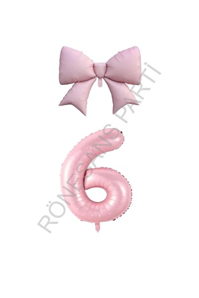 RÖNESANS PARTİ Pink Color Bow Number Foil Balloon Set Age 6