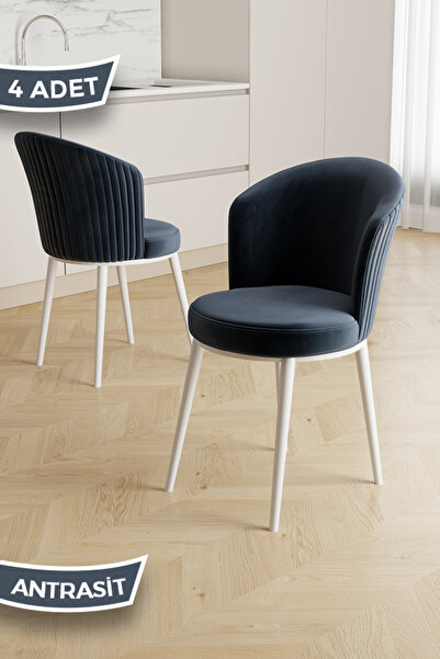 Canisa Risa Serisi 4 Adet Antrasit Mutfak Sandalyesi Beyaz Metal Ayak 1.Sınıf...