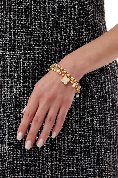 Nish&Chic سوار سلسلة تشارم على شكل ورقة البرسيم المرصعة بالأحجار