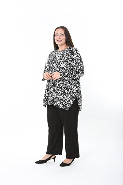 MODA LİZZA Women's Wool Viscose Lycra Fabric Patterned Large Size Tunic